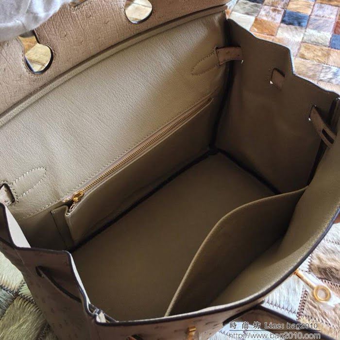 HERMES愛馬仕 鉑金包 Birkin 30 南非原產KK級鴕鳥皮 頂級工藝 斑鳩灰 手縫蠟線 手提包  Ama1233